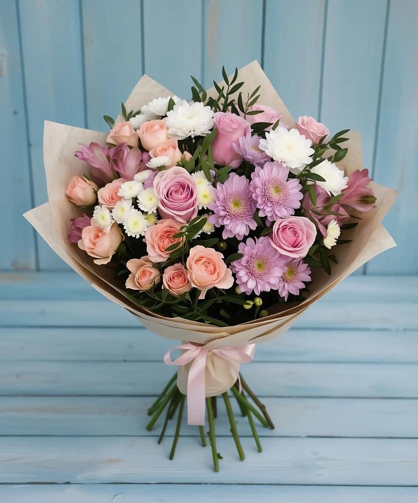 Букет цветов из: Хризантемы, Розы и Альстромерии в Середейском