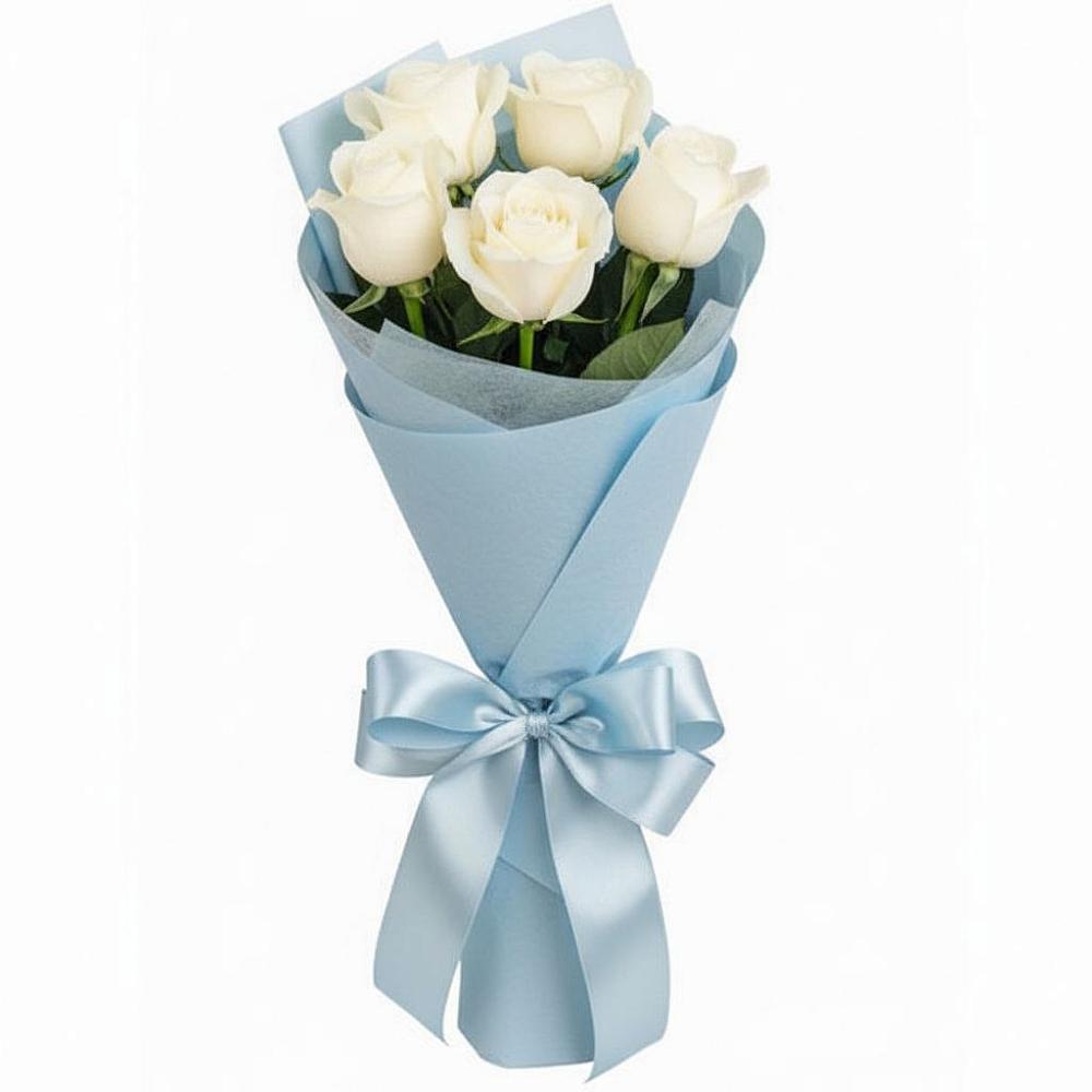 Букет 5 Белых роз Проуд в Середейском