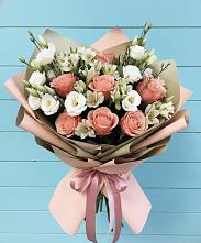 Букет цветов из:  Розы, Альстромерии и Лизиантусы в Середейском