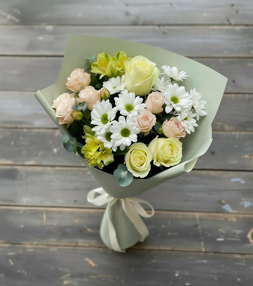 Букет цветов из: Альстромерии, Розы и Хризантемы в Середейском