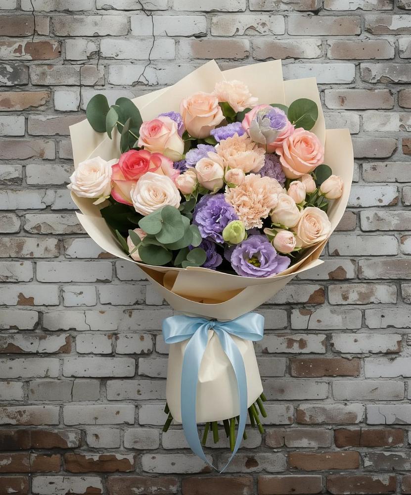 Букет цветов из: Розы, Лизиантусы и Гвоздики в Середейском