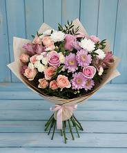 Букет цветов из:  Хризантемы, Розы и Альстромерии в Середейском